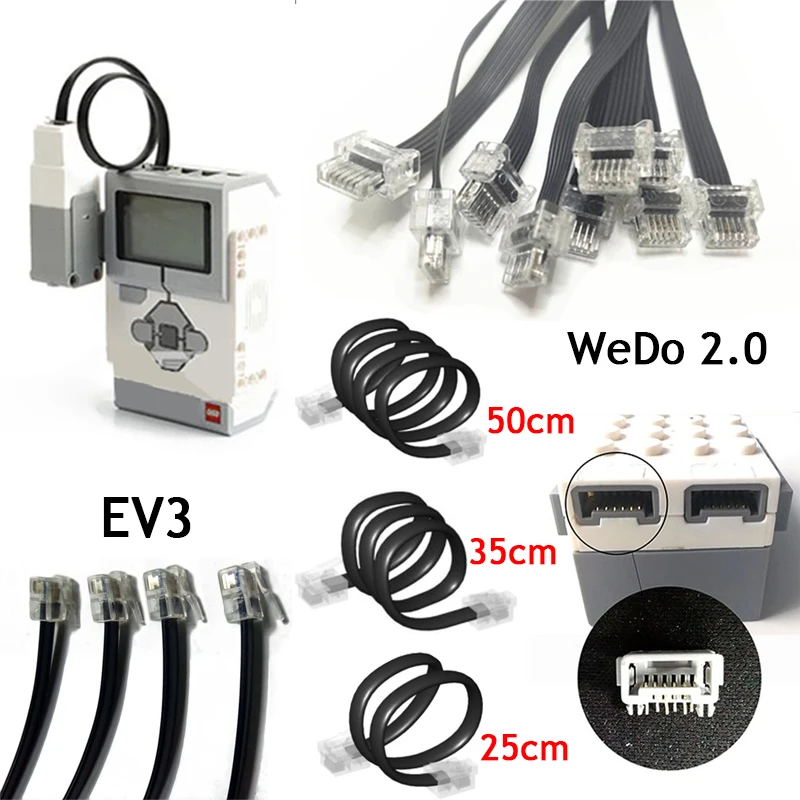 

5Pcs/Lot 25cm 35cm 50cm Power Functions Parts The EV3 Wedo 2.0 Cable Crystal Connector Port Building Blocks for 45544 45300