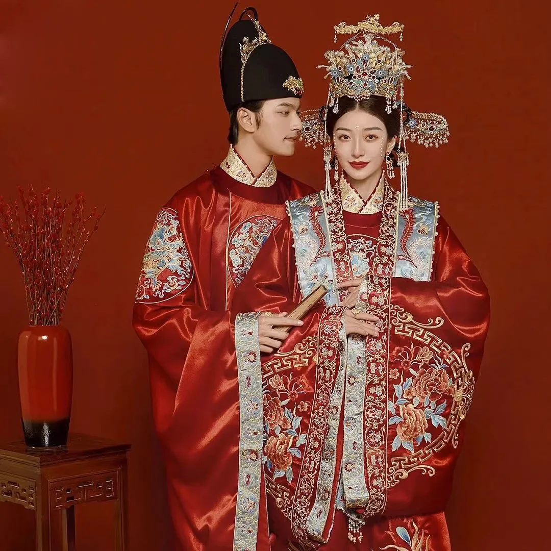 

Ming Wedding Clothes a Chaplet Robes Full Set Men's and Women's Xiuhe Dress Bridal High Sense Dress Outfit