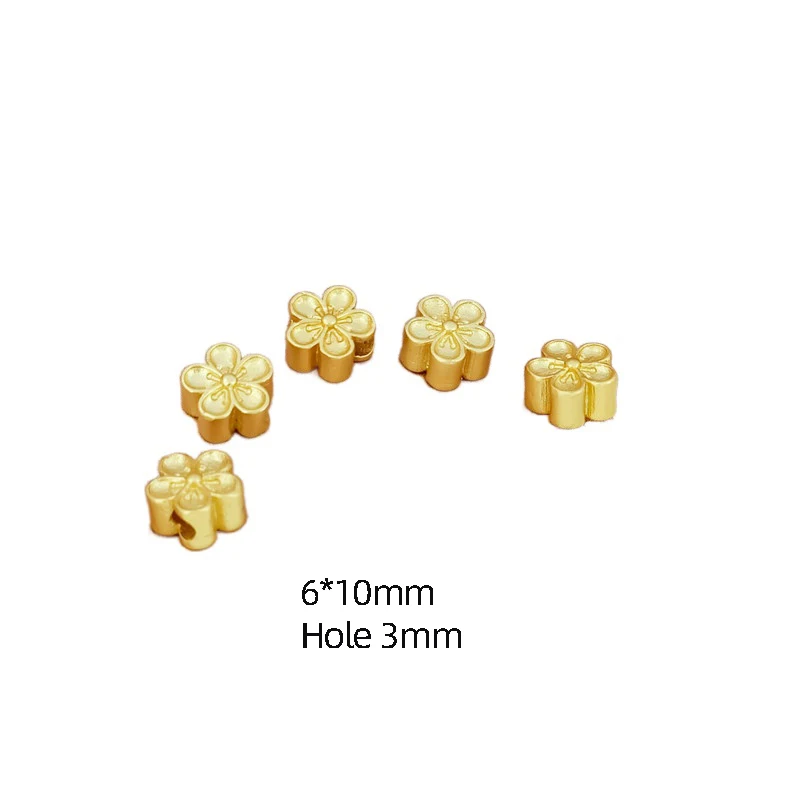 5 pcs Copper clad 18K gold small peach blossom large hole separated beads to make jewelry accessories materials loose beads