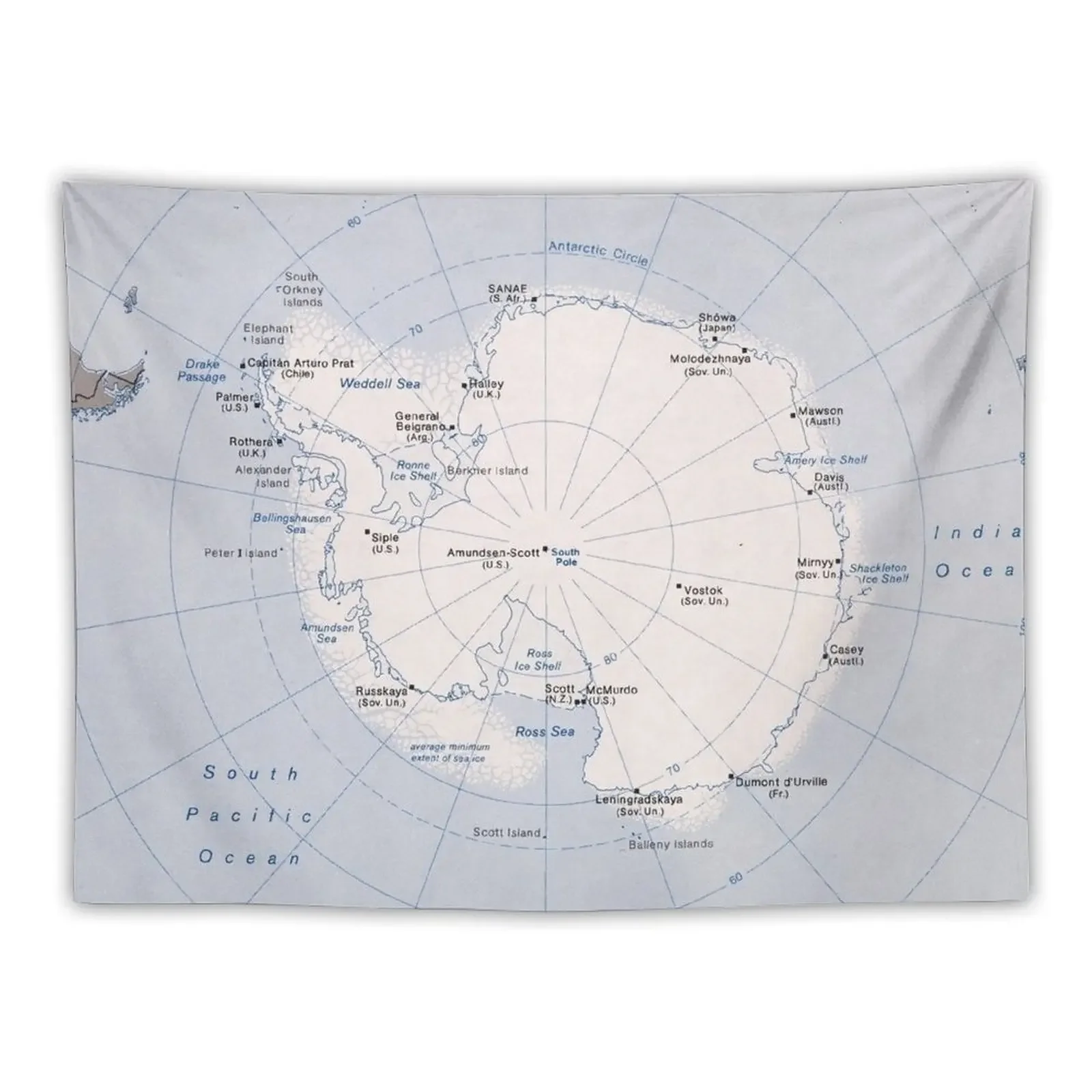 

Map of the Antarctic Region (1982) Tapestry Wall Hangings Decoration Aesthetic Room Decor Mushroom Tapestry