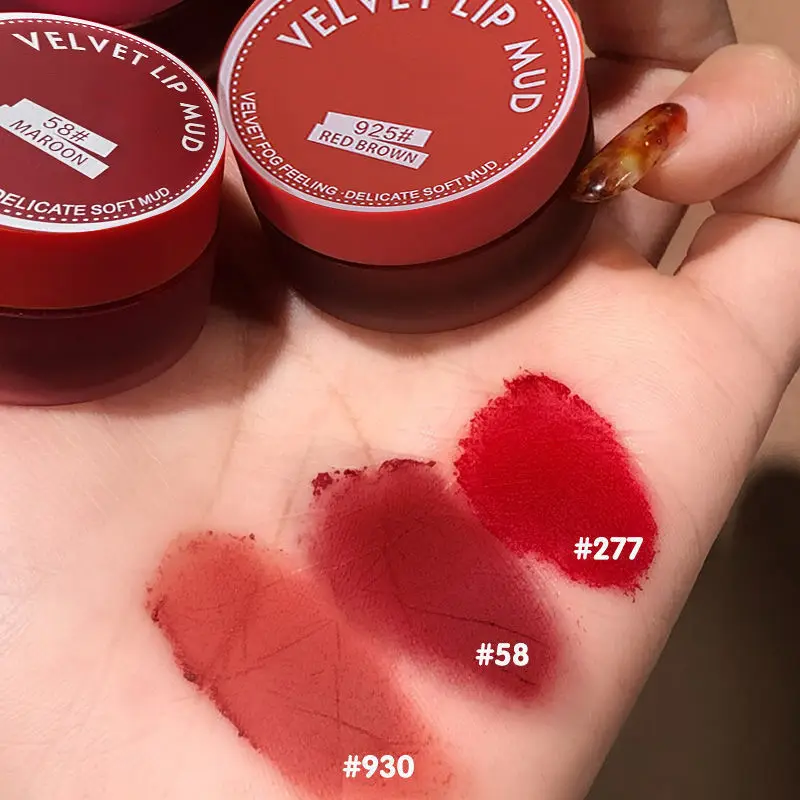 4 Color Sexy Red Canned Lip Mud Waterproof Moisturizing Long Lasting Mousse Matte  Velvet Blush Tint Lip Cheek Lipstick Makeup