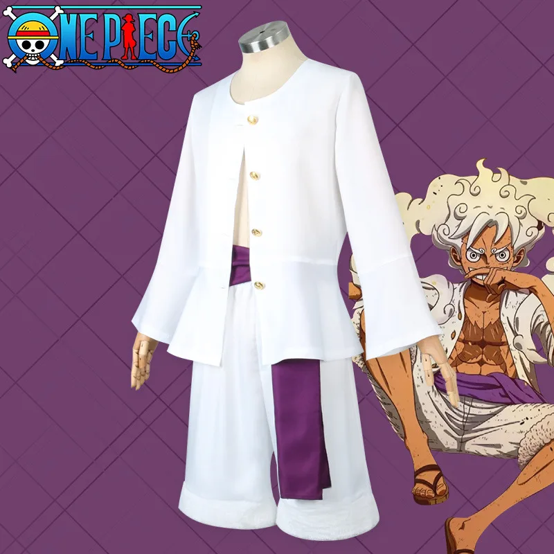 Anime Monkey D. Rufy Costume Cosplay One Piece White Uniform Top Pants cappello abiti Halloween Carnival Role Play Clothes Adult Kids