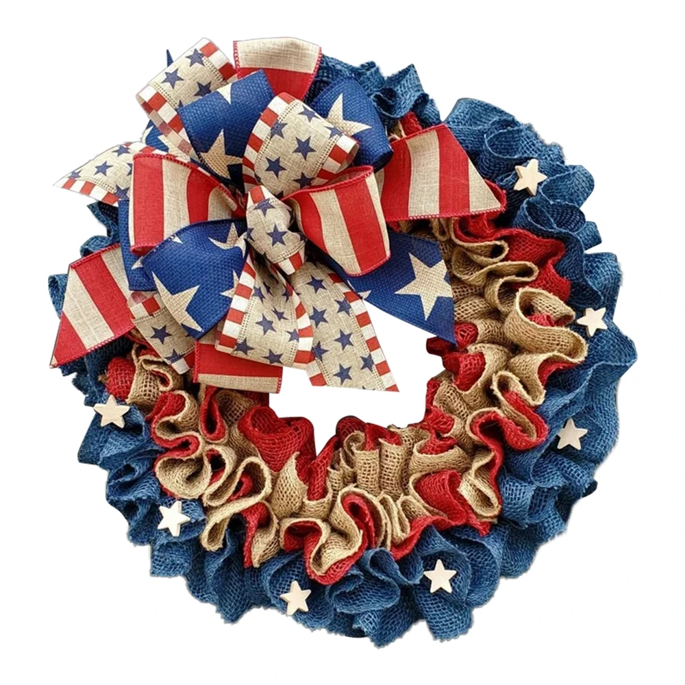 July 4th Wreath Patriotic Americana Wreath Handcrafted Independence Day Wreath Festival Garland Decoration Front Door Wall Decor