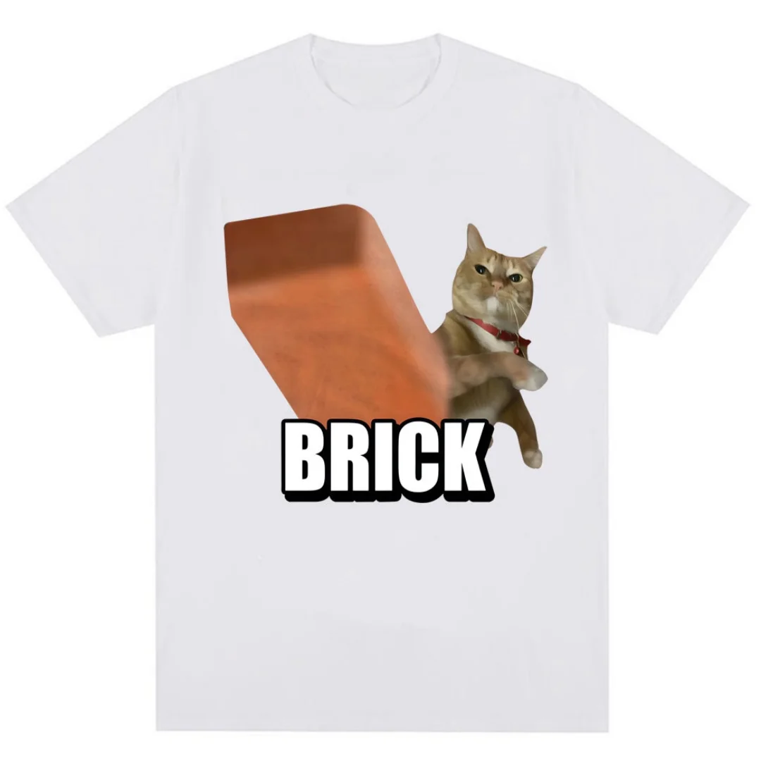 مضحك القط رمي الطوب ميمي الجرافيك تي شيرت الصيف موضة الرياضة القطن الخالص تي شيرت رجالي ملابس الأطفال المحملة Y2k امرأة