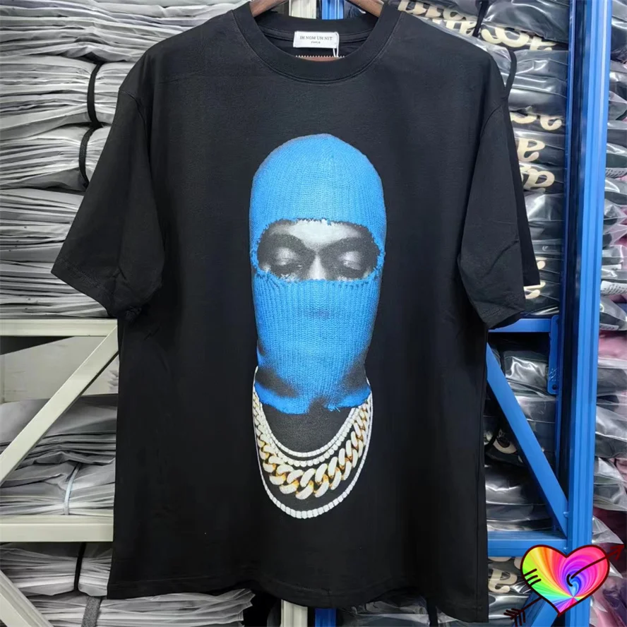 2024ss Black IH NOM UH NIT Blue Mask Tee Men Women Back Printed Paris Logo IH NOM UH NIT T-shirt Loose Fit Tops Short Sleeve