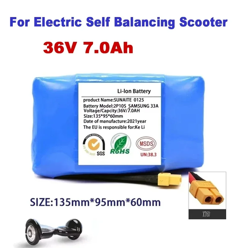 36V 7.0Ah Battery Hoverboard Rechargeable Li-ion Battery Pack Li-ion Cell For Electric Self Balance Scooter Hoverboard Unicycle