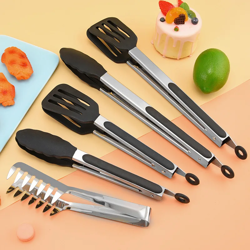 

High temperature resistant silicone food clip stainless steel food clip household steak barbecue bread sharing clip