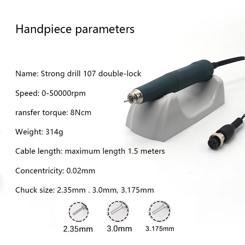 Laboratorium dentystyczne Biżuteria i jadeitowy uchwyt mikrosilnika 50000 obr./min z podwójnym zamkiem