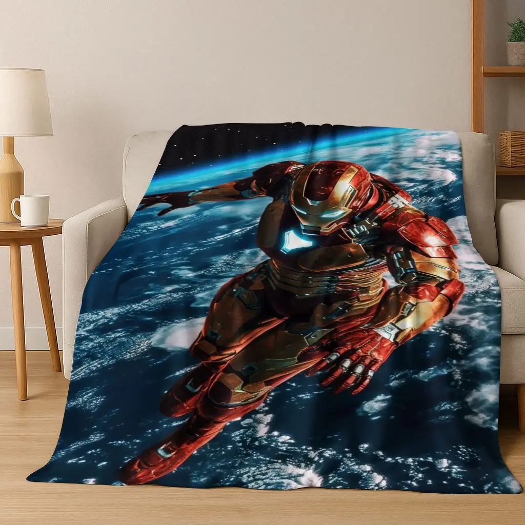 

3D Avengers Iron Man Spider Man Marvel Cartoon Flannel Blanket,Warm and Cozy Soft Throw Blanket for Home Bedroom Bed Sofa Cover
