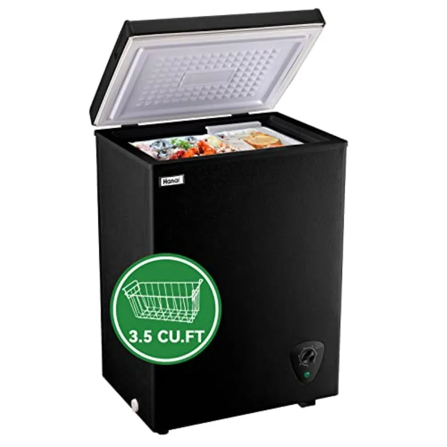 

Small Deep Freezer Black 3.5 Cu.Ft Free-Standing Top Door Freezer with Adjustable Thermostat and Removable Basket Ideal for Gar