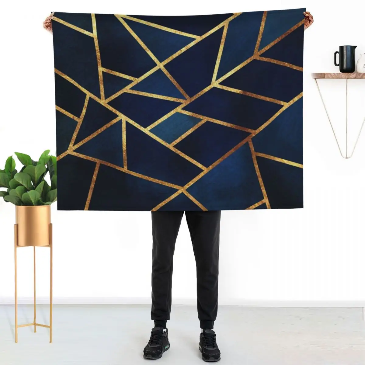 Navy Gold Stone Geometric Throw Blanket Sofa Throw Blankets For Sofas Cute Soft Big for sofa wednesday Blankets