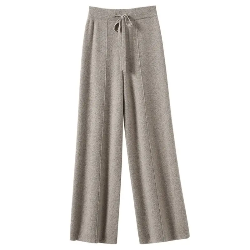 Knitted Wide Leg  Wool Pants For Women Thickened High Waist Loose Trousers Slim Fitting Solid Color Warm Flat Corner Pants