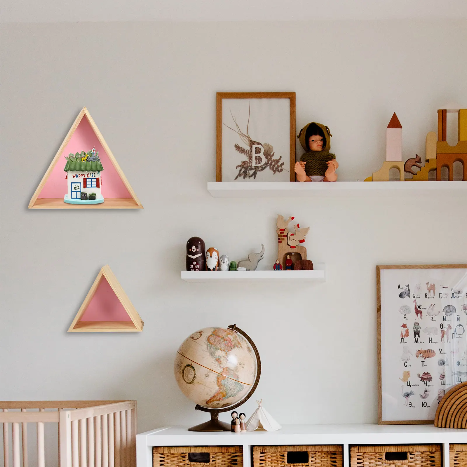

2pcs Wall-Mounted Triangle Storage Shelf Strong Wooden Rack Decorative Shelf For Home Bedroom Living Room Display Book