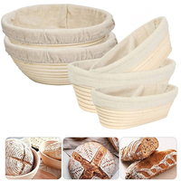 LMETJMA Bread Proofing Basket Round Oval Long Banneton Rattan Bread Dough Proofing Proving Rattan Basket with Linen Liner Cloth