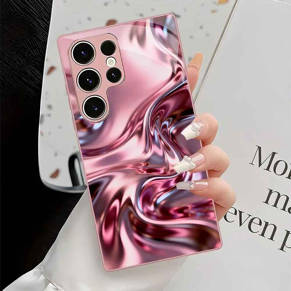 Exquisite flowing pattern Tempered Glass Fashion phone case for Samsung Galaxy S26/S25/S24/S23/S22 FE Ultra Plus Dropresistant