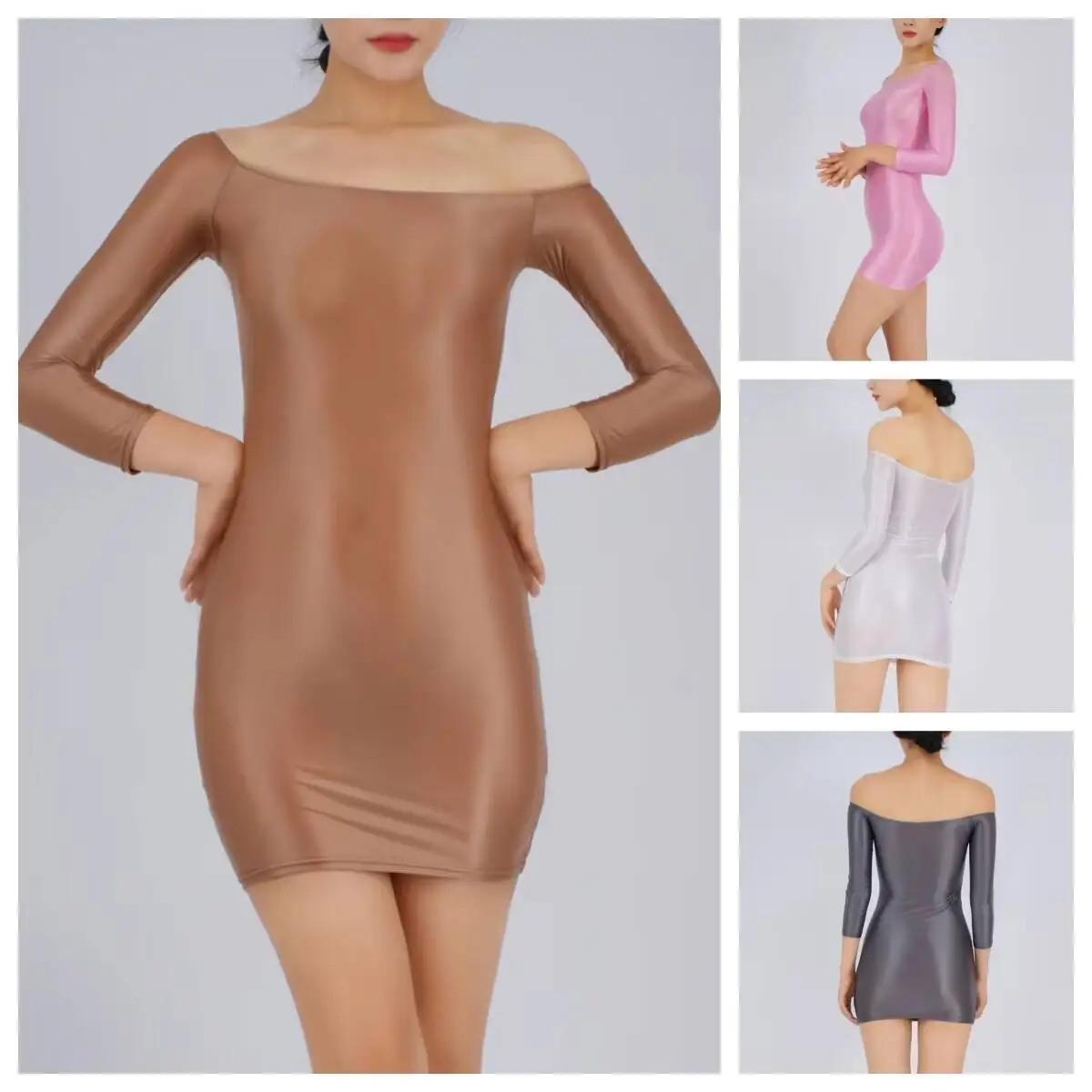 Sexy Glossy Ultra Thin Mini Dress Transparent Sheer See Through Elastic Bodycon Tight Dress