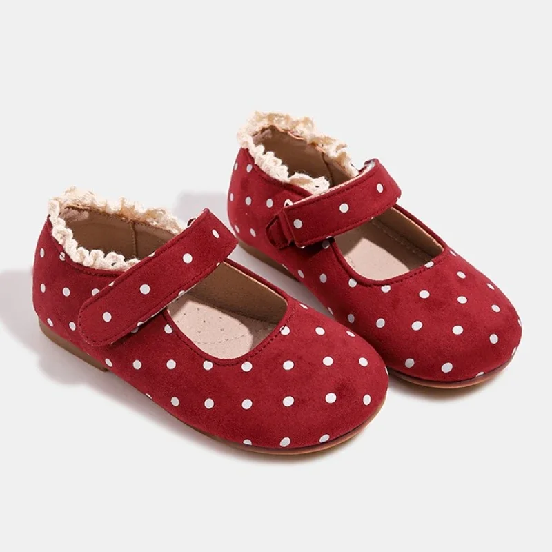 

Girls' Leather Shoes 2025 Spring New Children's Round Dot Breathable Flat Shoes Soft Sole Anti Slip Baby Girl's Casual Shoes