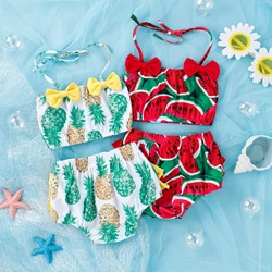 2PCS Summer 0-5 Years Old Baby Girls Comfortable Cool Beautiful Children's Watermelon-Pineapple Printed Swimsuit Set