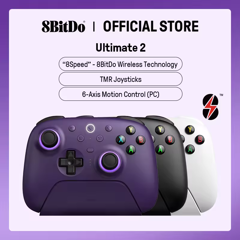 Controlador de jogos sem fio 8BitDo Ultimate 2 para PC e Android com joysticks TMR, gatilhos comutáveis, controle de movimento, 8 velocidades