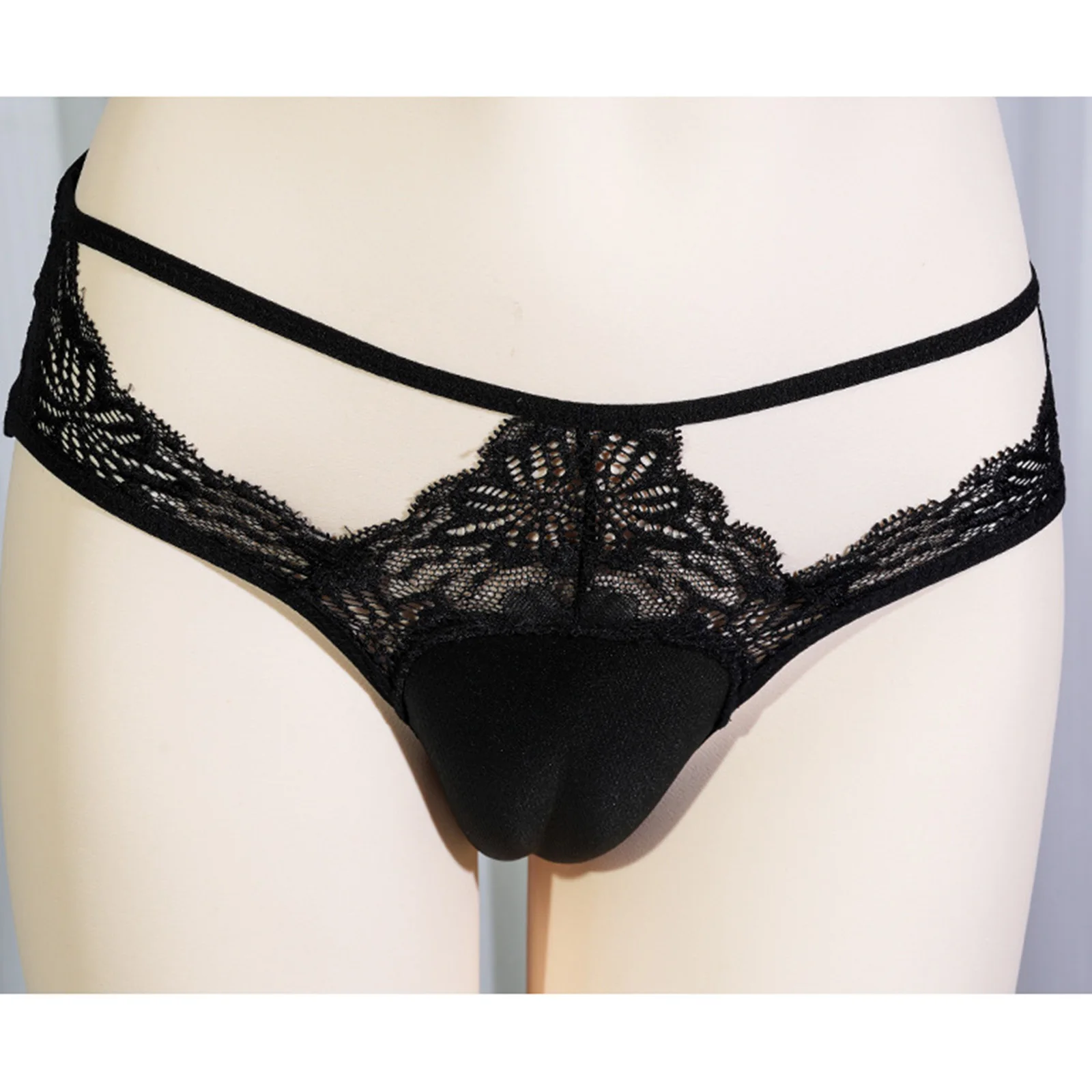 

Gays Lace Briefs Sexy Transgender Transvestite Pseudo-girl Underwear Low Waist Cutout See Through Floral Lace Thongs