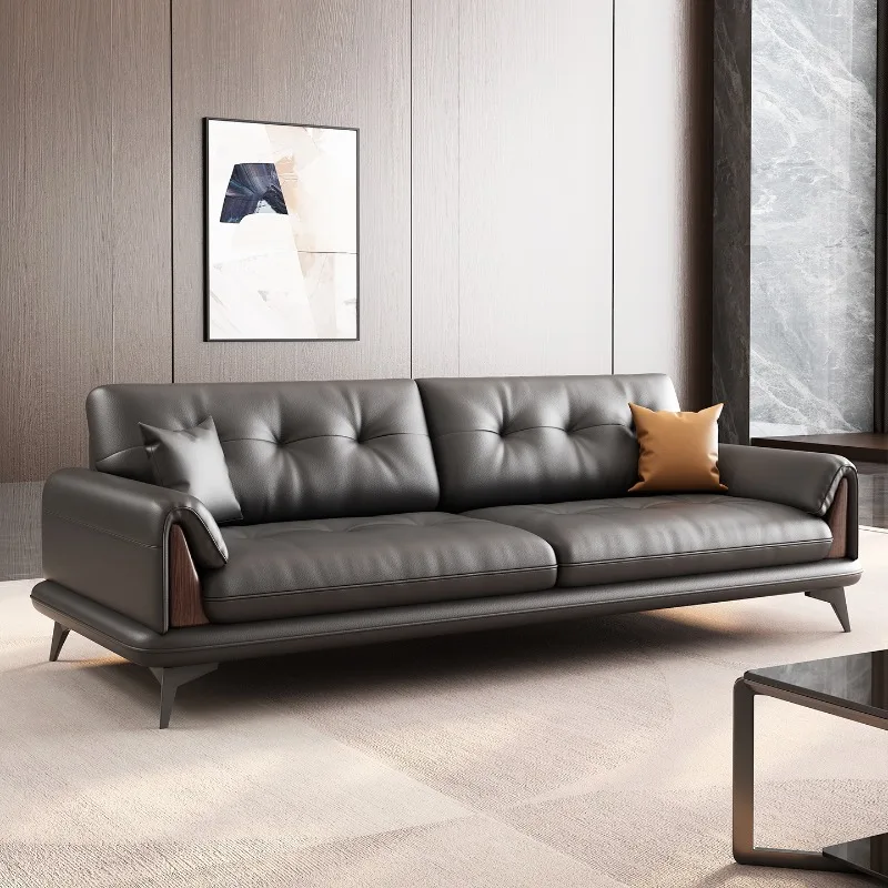 Italian minimalist leather office sofa business and leisure area meeting guests reception negotiation three-person combination