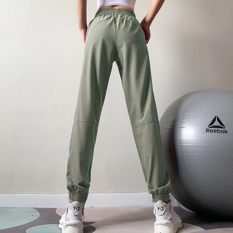 Loose Fitness Sports Pants para Mulheres, Elástico, Cintura, Pé, Quick Dry, Ciclismo, Corrida, Yoga, Streetwear Feminino