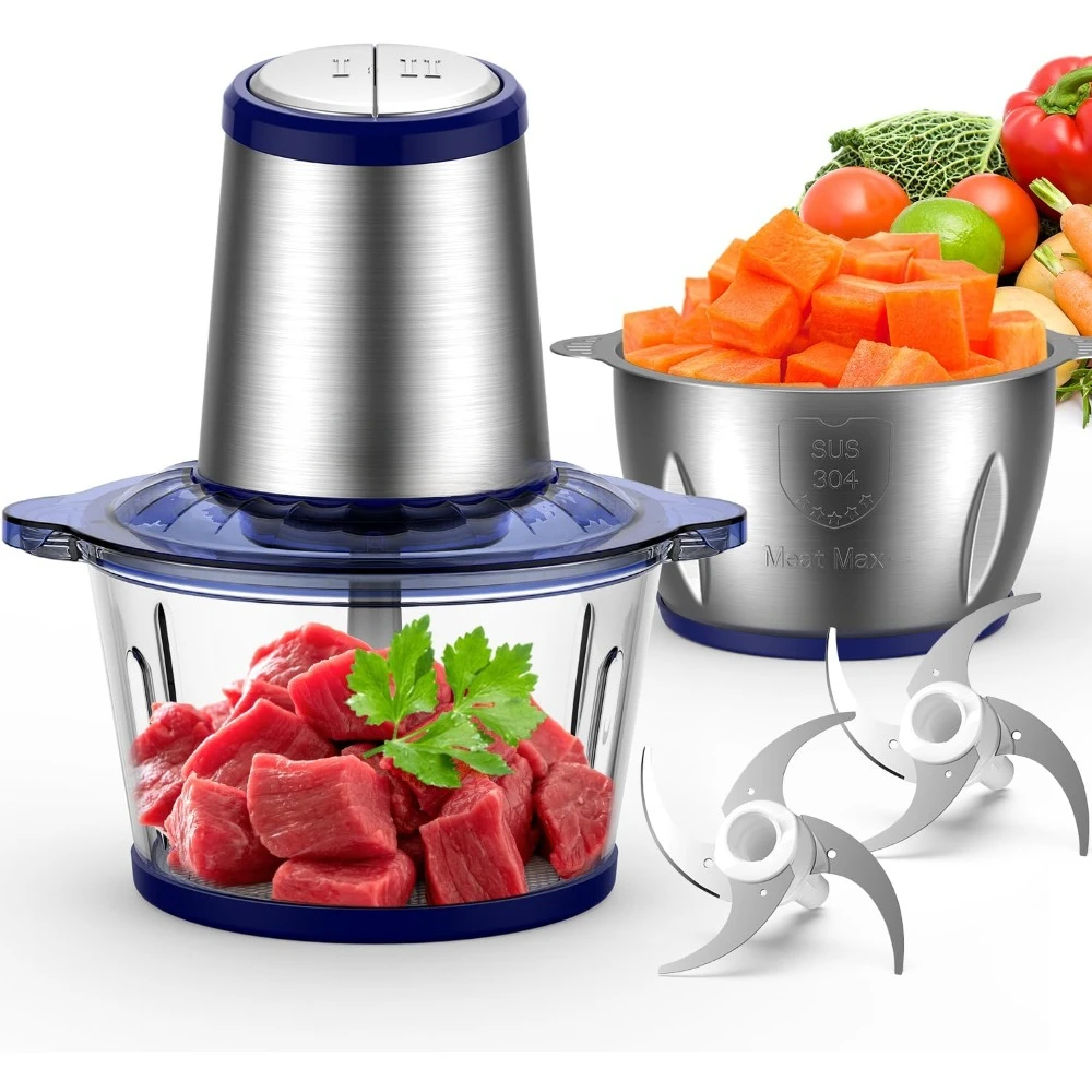 

Electric Food Mixer, 2 Speed 500W Food Chopper with 2 Bowls, 2 Sets Blades, Meat Grinder & Veggie Chopper, Stand Mixer