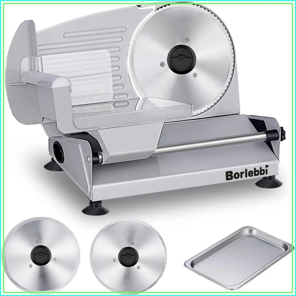 200W Electric Food Slicer with 2 Stainless Steel Blades, Adjustable Thickness, Child Lock, for Meat Cheese Bread
