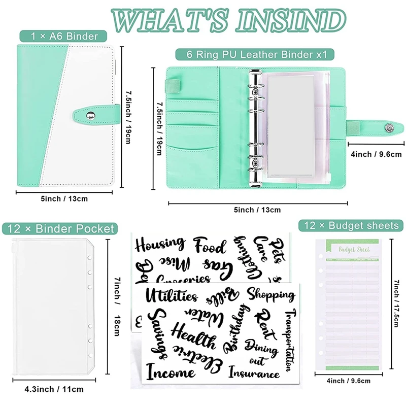 เครื่องผูกงบประมาณพร้อมซองเงินสด, เครื่องผูกงบประมาณหนัง PU A6 พร้อมซองและแผ่นงบประมาณ, เครื่องผูกงบประมาณ