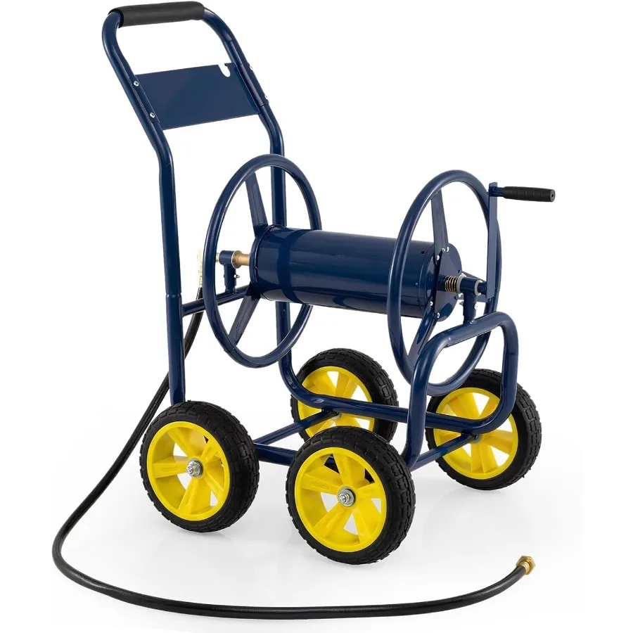Garden hose reel cart for outdoor yard planting and lawn, heavy-duty metal, black, large capacity 330 feet 5/8 inch or 400 feet