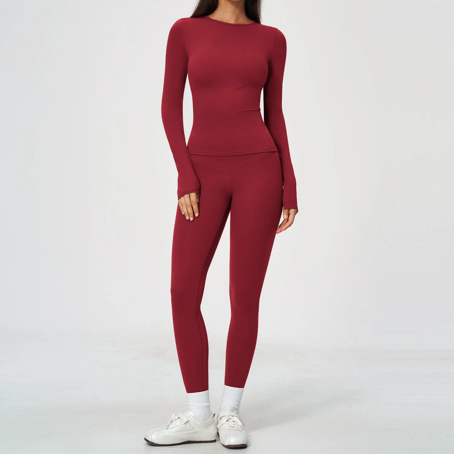Women 2Pcs Yoga Set Long Sleeve  Workout Top High Waist Butt Lifting Leggings  Fitness Gym Tracksuit Activewear