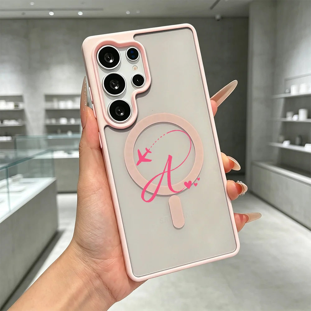 Pink Plane R Magnetic Clear Phone Case For Samsung Galaxy S26 S25 S24 S23 S22 Ultra FE A17 A37 A57 Shockproof Cover