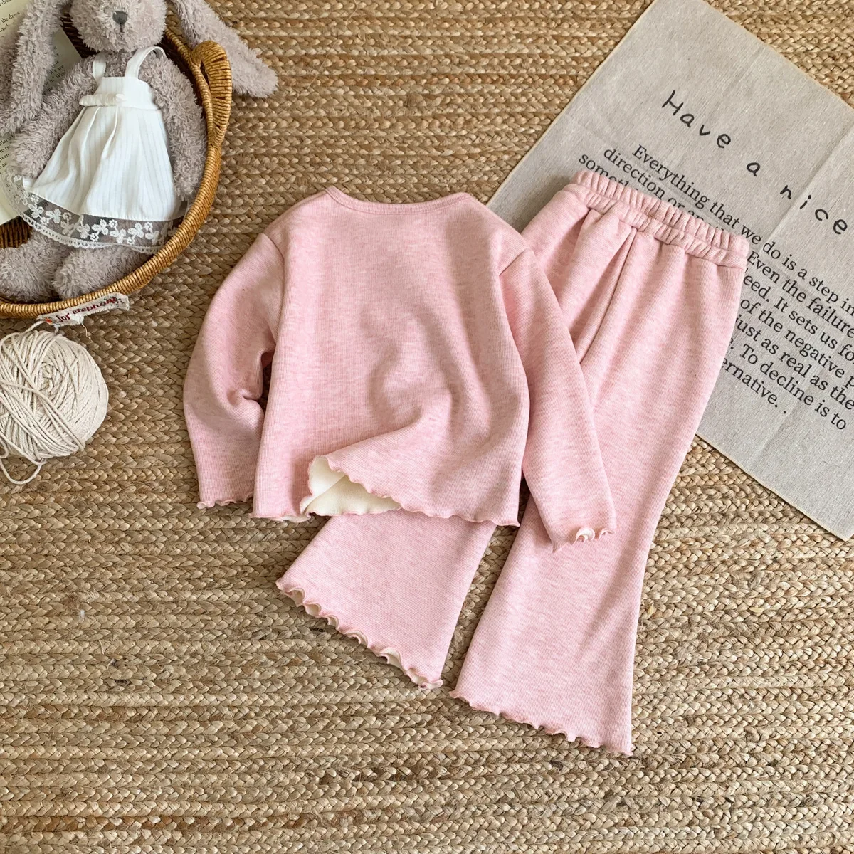 Herbst Mode Plüsch Mädchen Casual Anzug Einreiher Langarm Top + Rüschen Hosen Zwei Stück Set für Kinder 2-7 jahre Alt – Detail 10