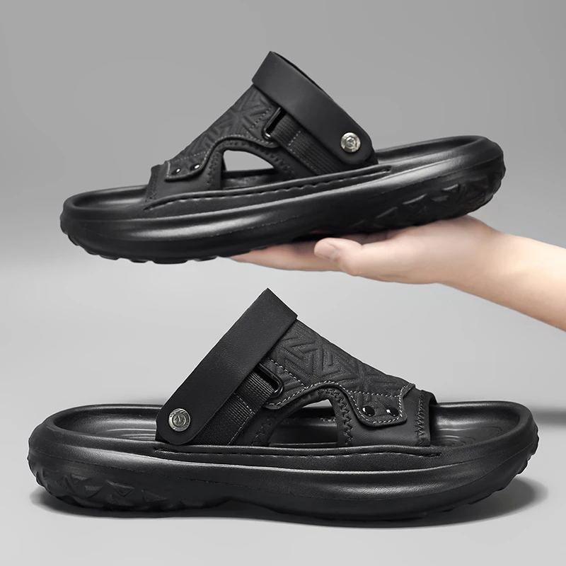 2026 Autumn Men Casual Shoes Comfortable and Fashionable Leather Footwear Youth Solid Colour Sports Man Trendy Anti Slip Sandals