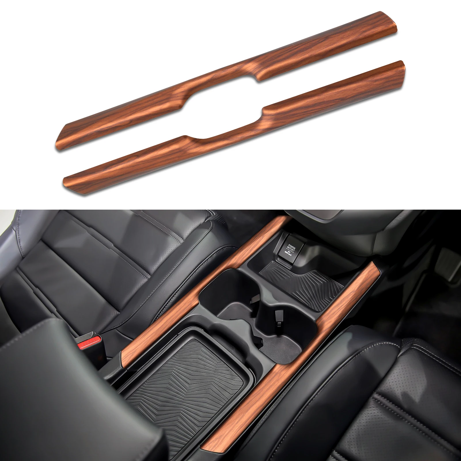 

For Honda CRV 2017-2022 Accessories Car Center Consoles Cup Holder Frame Cover Stripe Decals Stickers Peach Wood Grain Interior