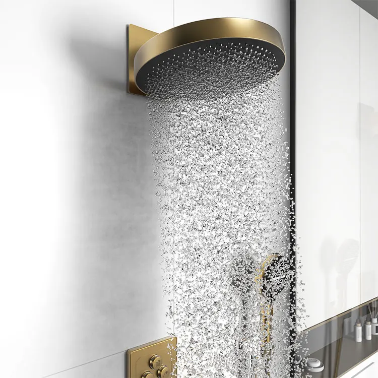 Custom Color Gold Thermostatic Shower Faucet Hotel Bathroom Mixer Wall Mounted Jet Massage Spray Pattern Brass Chrome Ceramic