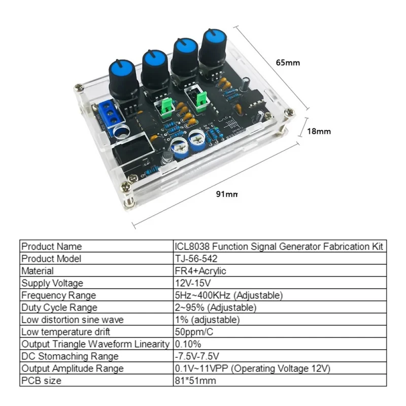 Imagem -06 - Gerador de Sinal de Baixa Frequência Multifuncional Projeto de Solda Faça Você Mesmo Kit Eletrônico Icl8038 5hz400khz Multi-wave