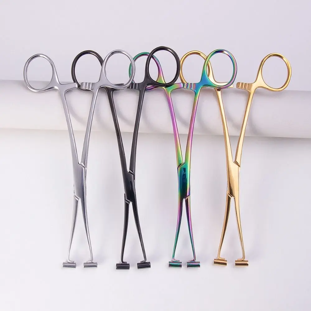 Body Jewelry Tool Stainless Steel Piercing Clamp Body Piercing Puncture Tool Disposable Professional Tool Tweezers