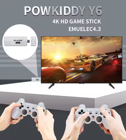 NEW Powkiddy Y6 2.4G Wireless Game Tv Stick Retro PS1 Family Portable Video Game Console 4K HD Support Multiplayer 10000 Games