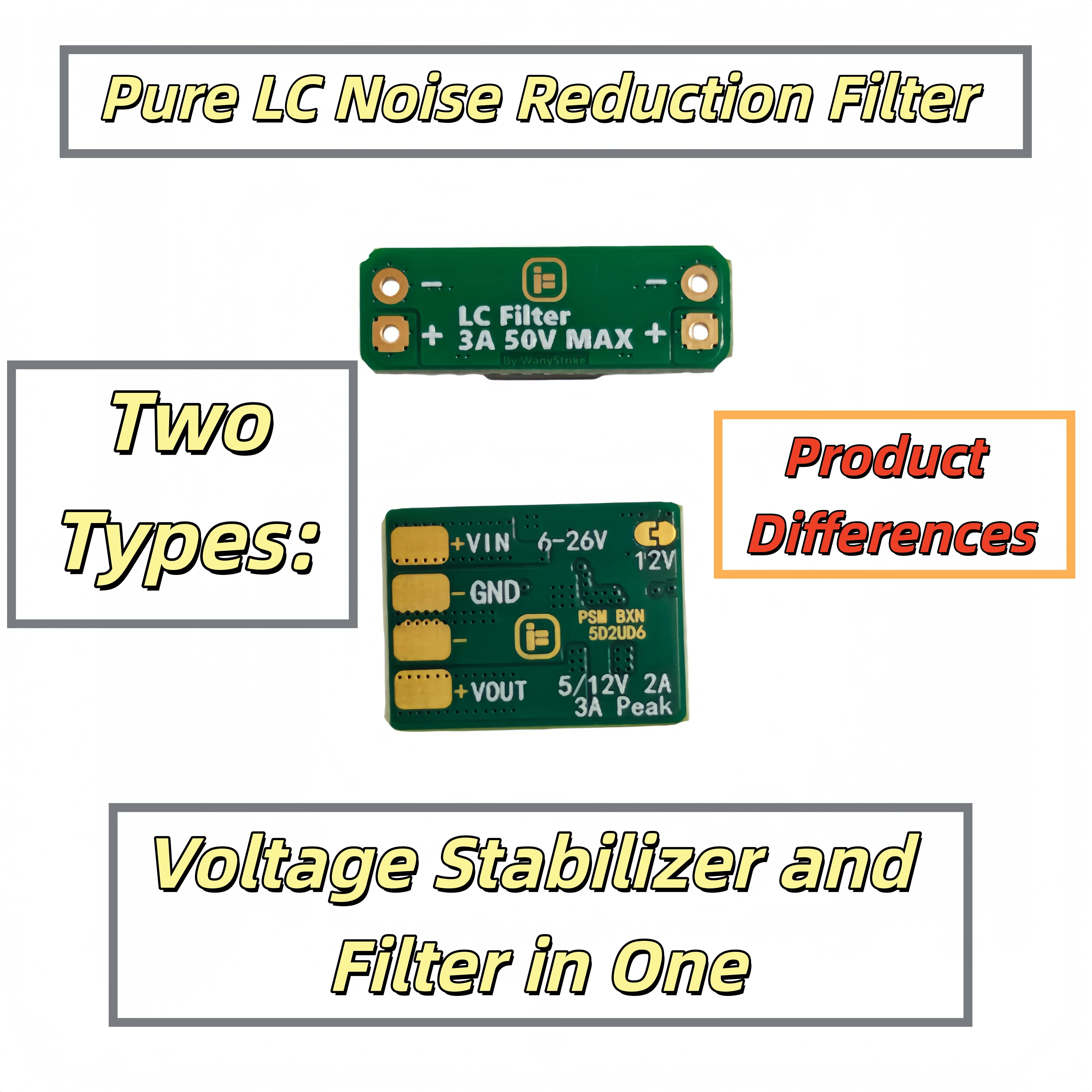 3A LC Power Filter & 5V/12V Adjustable Step-Down Regulator Combo | 50V DC Noise Reduction Module for FPV Drone, RC Camera Model