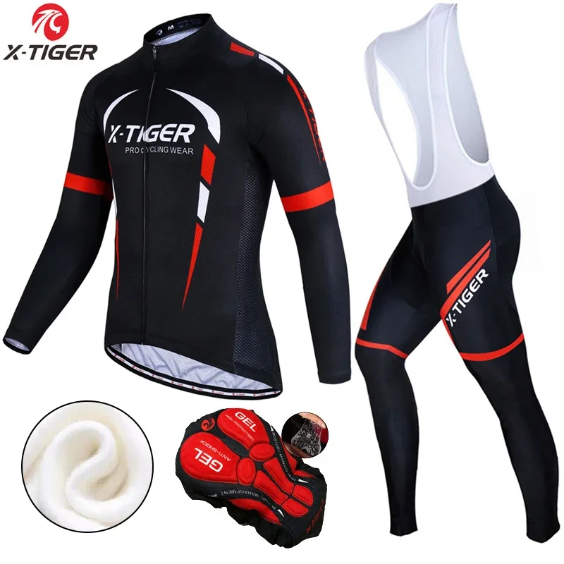 X-Tiger Winter Fleece Cycling Jersey Set manica lunga Mountain Bike Clothes Thermal Fleece Warm Racing Bicycle abbigliamento da ciclismo