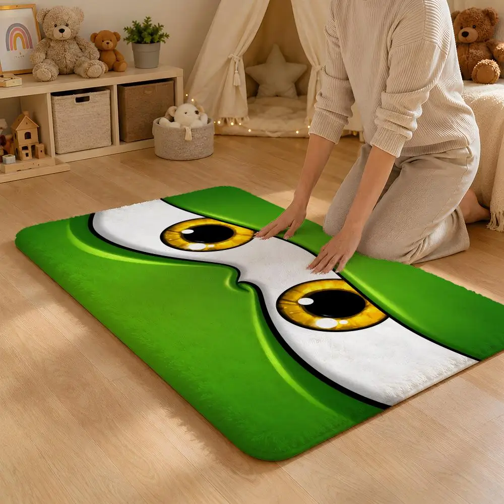 Green Frog'S Eyes Floor Mat Flannel Rug Non Slip Absorbent Soft Washable For Entryway Hallway Bathroom Kitchen Decor
