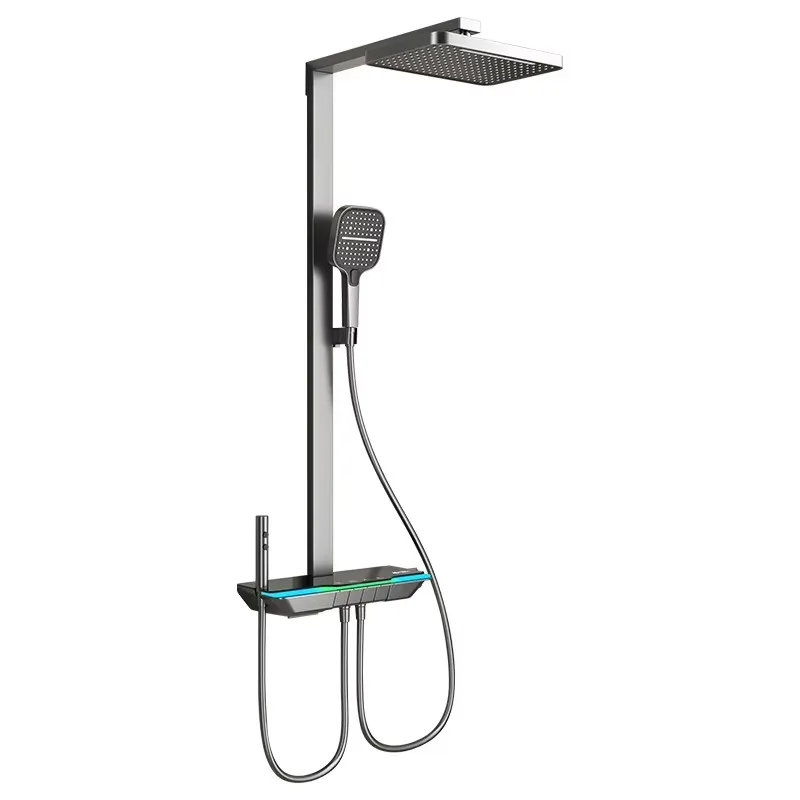 Shower Set Bathroom Constant Temperature ABS Polished Ceramic Glass Piano Button Rain Booster Nozzle Soft Modern Single Hand