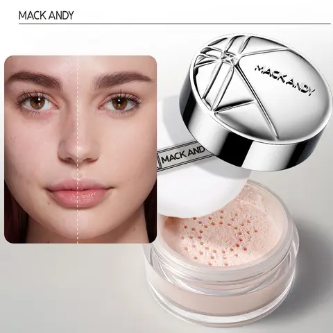Mack Andy loose powder naturally fits and brightens, soft and focused, holds makeup, controls oil, loose powder, honey powder