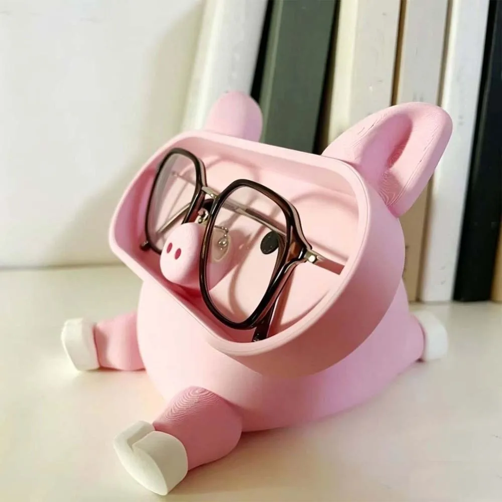 Portable Pink Piggy Glasses Case PLA Large Capacity Pig Stationery Storage Box Anti-lost Washable Phone and Eyeglass Holder Keys