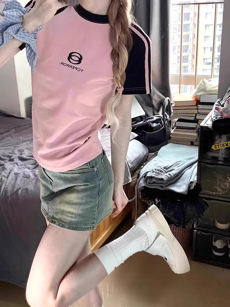 

Retro Faded Denim Skirt Women's High Waist Anti-Light A-Line ort Skirt Summer New Sle American Hot Girl Street Sle