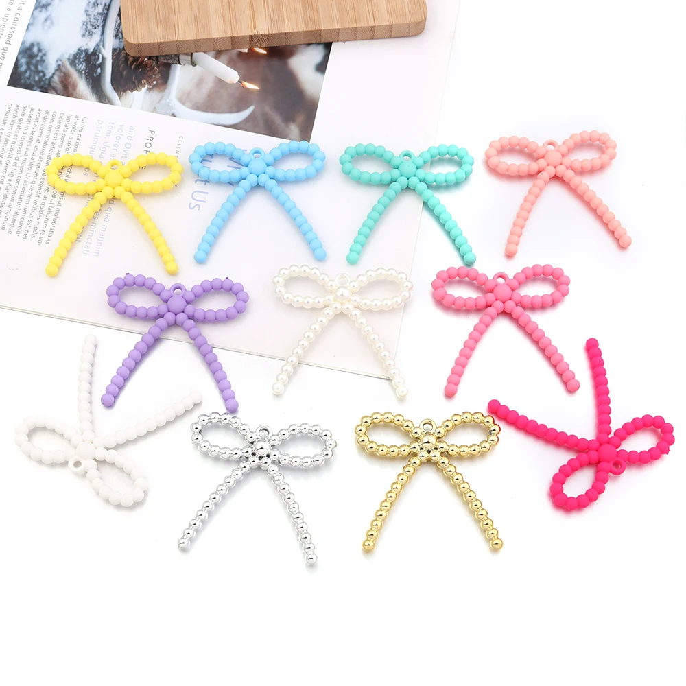 2Pcs Acrylic Bow Bead Charms for DIY Jewelry Making