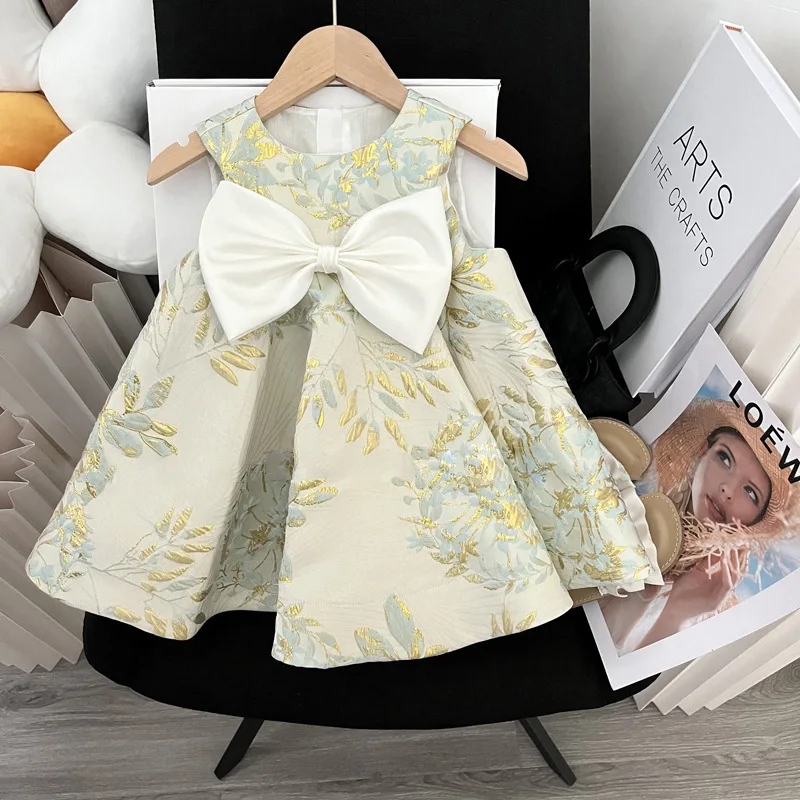 

Детское платье, шелковое платье принцессы с цветочным принтом, свадебное платье с цветочным принтом для девочек, зеленое платье для дня рождения