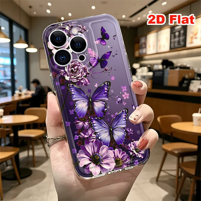 2D Flat Soft Silicone Phone Case For iPhone 17 Pro Max 16 18 Pro 13 11 15 14 Plus 12 17 16E 17Promax Shockproof Transparent Funda Cover