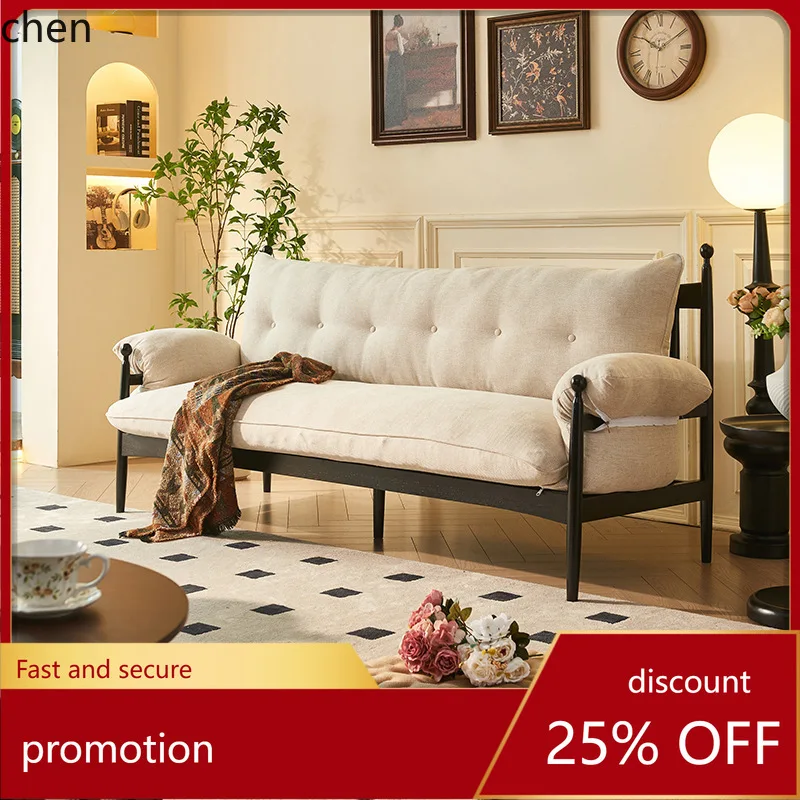 HT Cream Style Red Black Three-Seater Sofa Vintage Living Room Sofa Coffee Table Set Factory Direct Sale